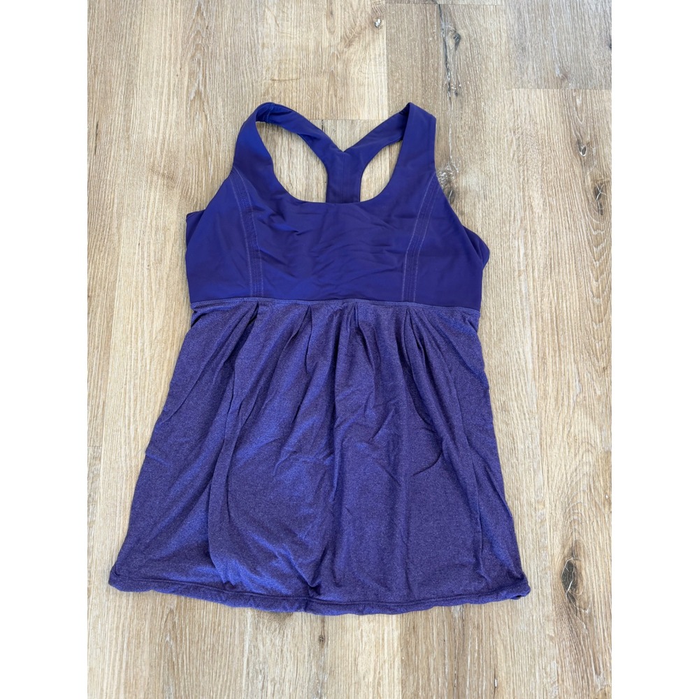 Lululemon Racerback Tank Top Women 10 Purple Pleated Babydoll Yoga Pilates